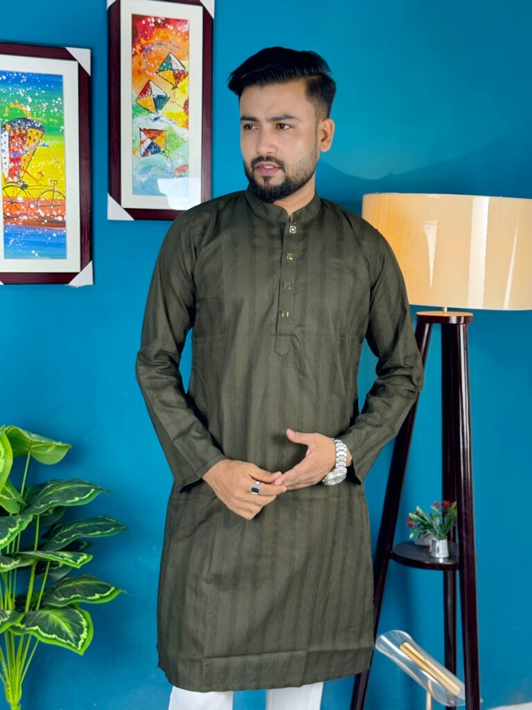 Premium Cotton Punjabi – Soft Olive Colour